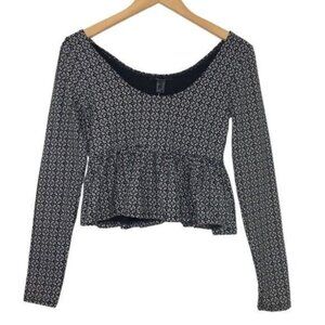 Forever 21 Peplum Geometric Floral Long Sleeve Crop Top Medium